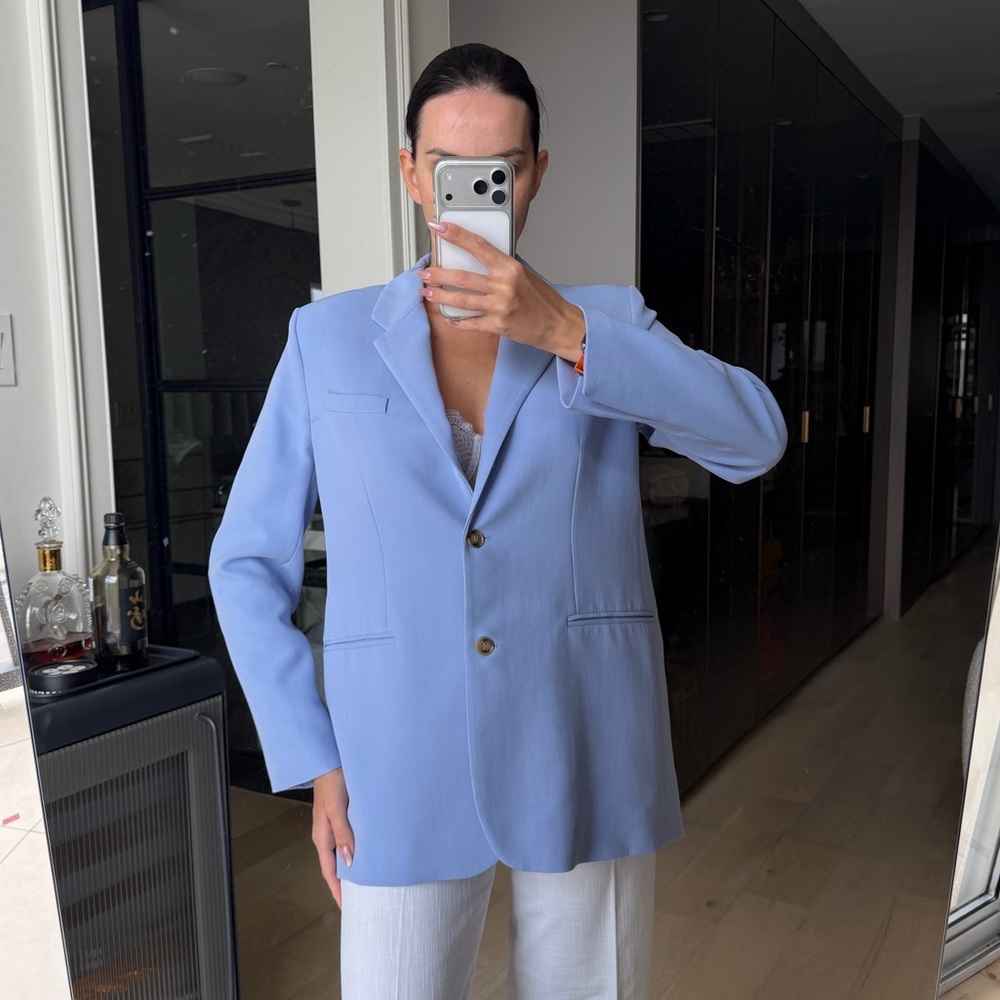 Pristine Zara Sky Blue Oversized Jacket Blazer Sz M